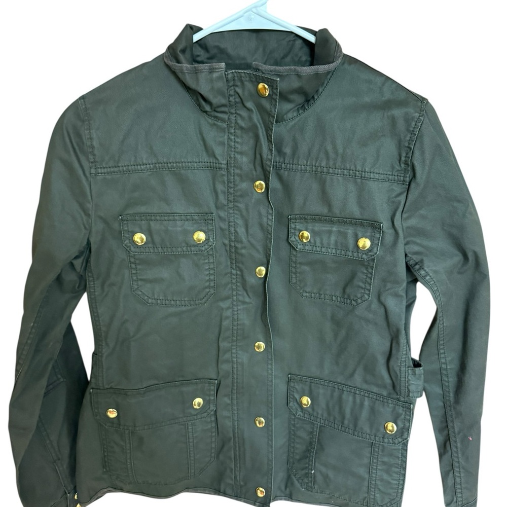 J. Crew Utility Jacket in Dark Green with Gold Accents